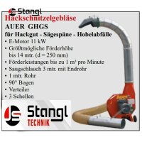 AUER HACKSCHNITZELGEBLÄSE 11 KW MIT SAUGSCHLAUCH, ROHR & BOGEN